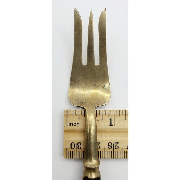 Vintage Brass & Wood Handle Meat Fork Serving Mid Century Modern - Picture 9 of 9